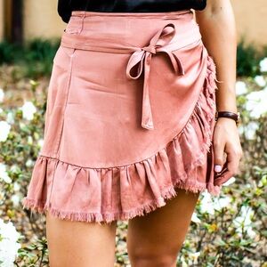 Free People Dusty Rose Ruffle Tie-Waist Mini Skirt